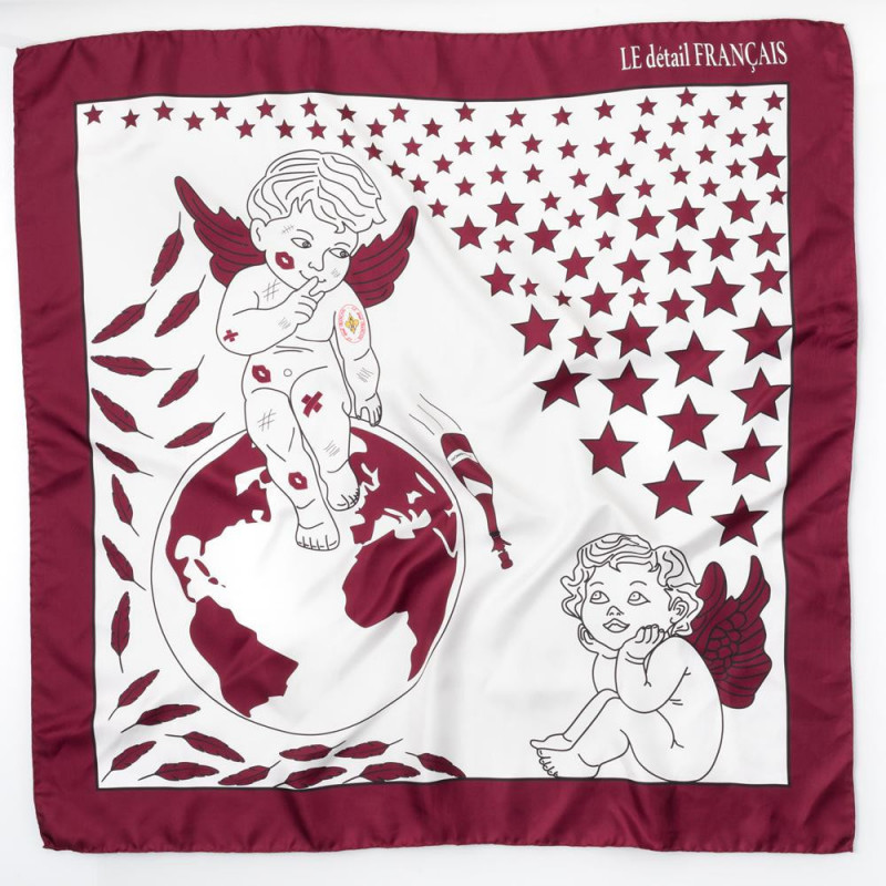 Carré de soie "Chérubins" (bordeaux)