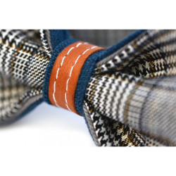 Noeud Papillon prince de galle, bleu et cuir marron Sir William